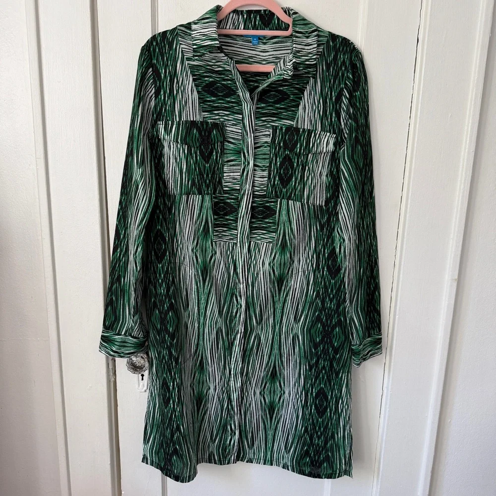 Derek Lam for DesignNation Green Woodgrain Print Cotton Tunic Dress Size M NWOT - Picture 1 of 10